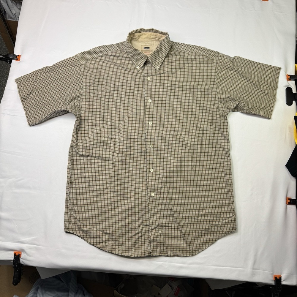 Haggar Wrinkle Free Short Sleeve Collared Size Medium / M Brown Plaid Button Dwn